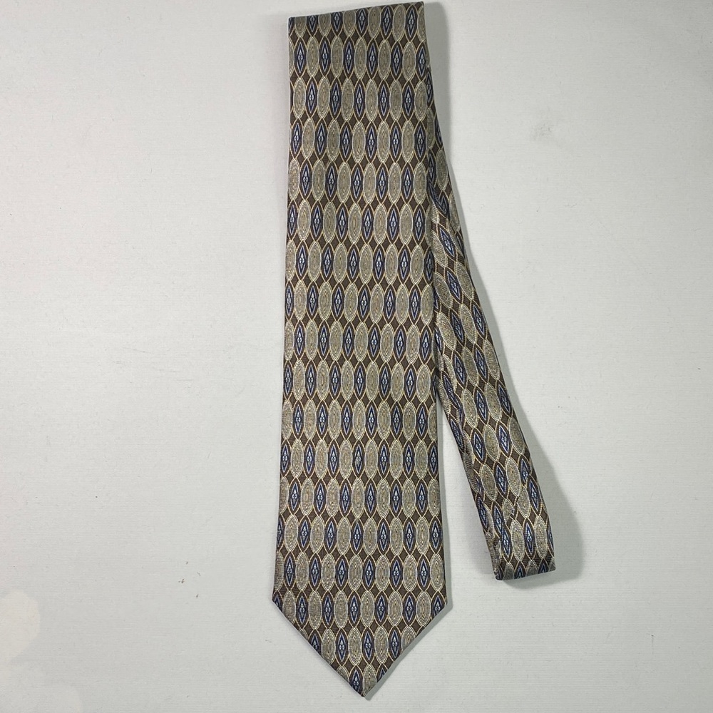 Classic Beige and Blue Patterned Tie